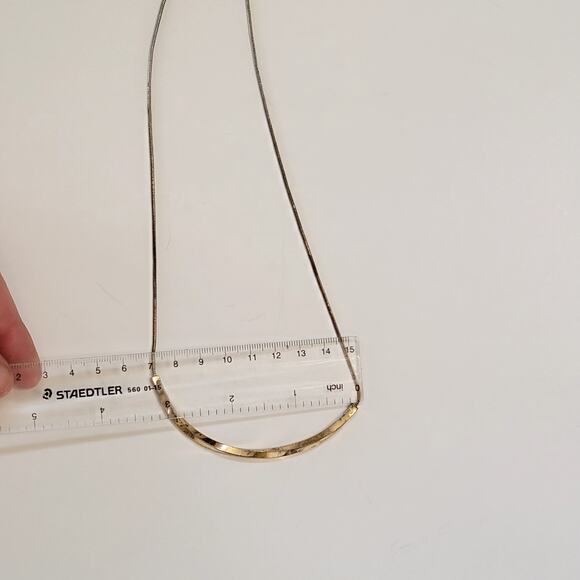 Minimalist Gold Bar Pendant Necklace Vintage Hammered Arc Collar Chain Jewelry - Picture 6 of 10